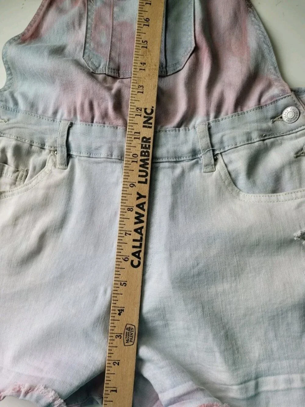 YMI Stretch Denim Shorts Bib Overalls Size 7 Tie Dye Rainbow Pink Blue Y2K Baggy